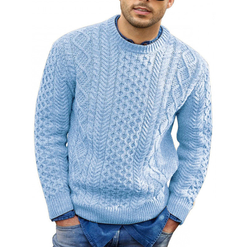 Maglione pullover da uomo autunnale – Vestibilità slim – Misto lana lavorato a maglia a trecce – Rifiniture a coste – Abbigliamento casual