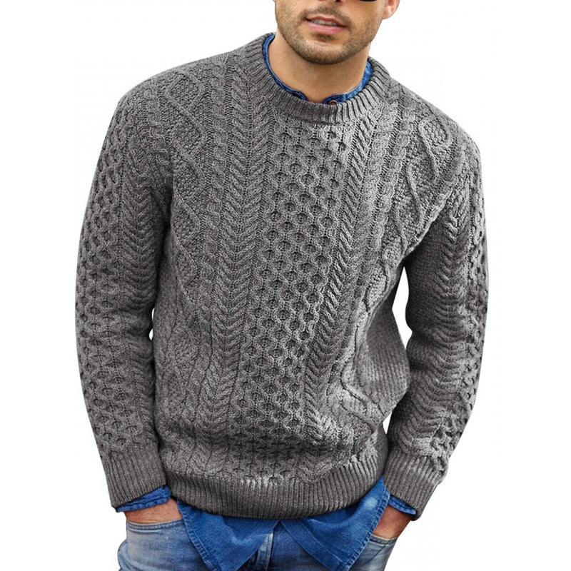 Maglione pullover da uomo autunnale – Vestibilità slim – Misto lana lavorato a maglia a trecce – Rifiniture a coste – Abbigliamento casual