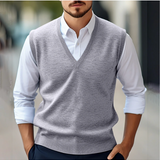 Maglione senza maniche con scollo a V da uomo – Maglia autunnale – Vestibilità classica – Rifiniture a coste – Stratificazione intelligente