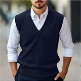 Maglione senza maniche con scollo a V da uomo – Maglia autunnale – Vestibilità classica – Rifiniture a coste – Stratificazione intelligente