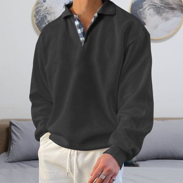 Polo a maniche lunghe da uomo - Colletto classico - Abbottonatura - Vestibilità comoda e casual - Perfetto per l'autunno