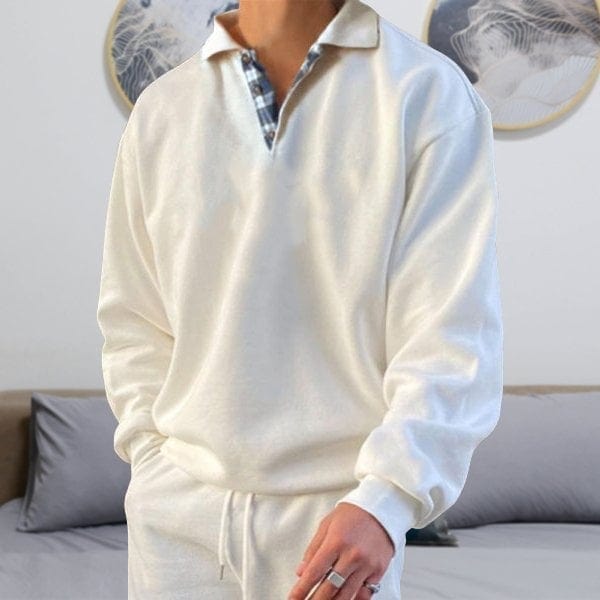Polo a maniche lunghe da uomo - Colletto classico - Abbottonatura - Vestibilità comoda e casual - Perfetto per l'autunno
