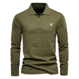 Polo da uomo a maniche lunghe - Mezza cerniera - Autunnale elegante - Colletto strutturato