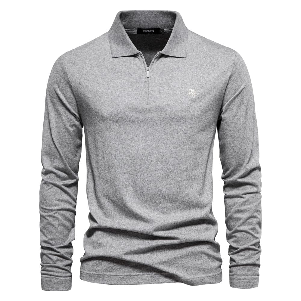 Polo da uomo a maniche lunghe - Mezza cerniera - Autunnale elegante - Colletto strutturato