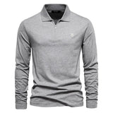 Polo da uomo a maniche lunghe - Mezza cerniera - Autunnale elegante - Colletto strutturato