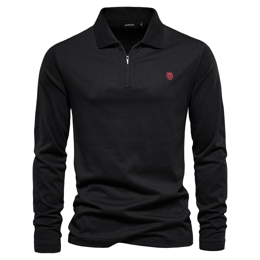 Polo da uomo a maniche lunghe - Mezza cerniera - Autunnale elegante - Colletto strutturato
