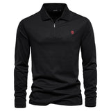 Polo da uomo a maniche lunghe - Mezza cerniera - Autunnale elegante - Colletto strutturato