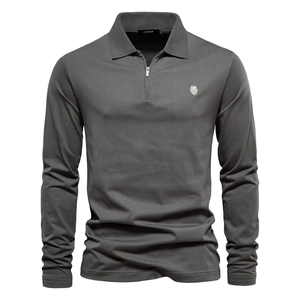 Polo da uomo a maniche lunghe - Mezza cerniera - Autunnale elegante - Colletto strutturato