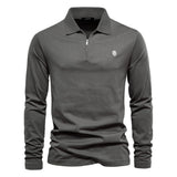 Polo da uomo a maniche lunghe - Mezza cerniera - Autunnale elegante - Colletto strutturato