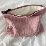 Spaziosa borsa invernale per il trucco da viaggio in velluto a coste con chiusura sicura con cerniera