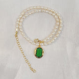 Leslie | Collana di perle con ciondolo verde estivo