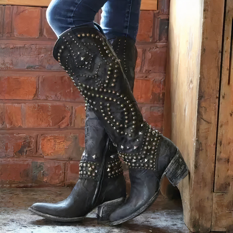 Stivali da cowboy alti fino al ginocchio per donna | Vintage Autunnali