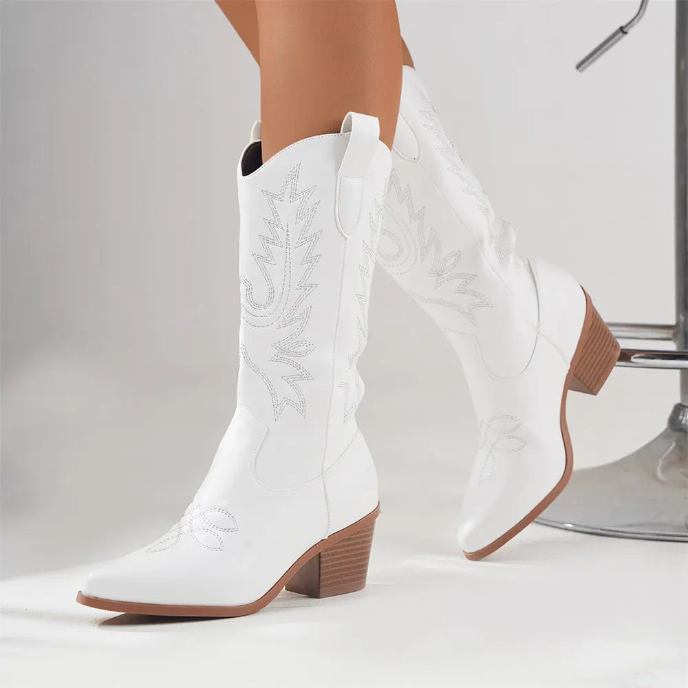 Stivali da cowboy moderni da donna per l'autunno | Tacco a blocco