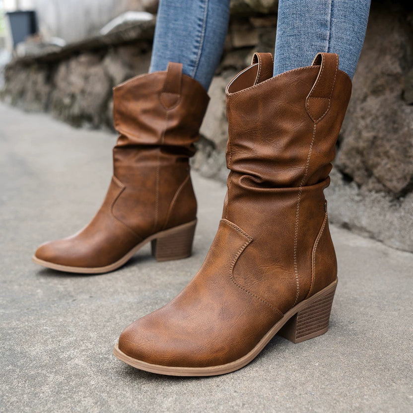Stivali da cowboy slip-on eleganti da donna per l'autunno | Tacco basso