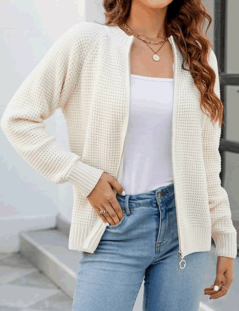 Elegante cardigan autunnale con cerniera BRITANY per un'eleganza senza sforzo