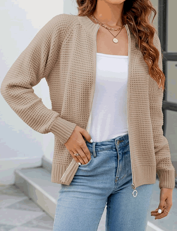 Elegante cardigan autunnale con cerniera BRITANY per un'eleganza senza sforzo