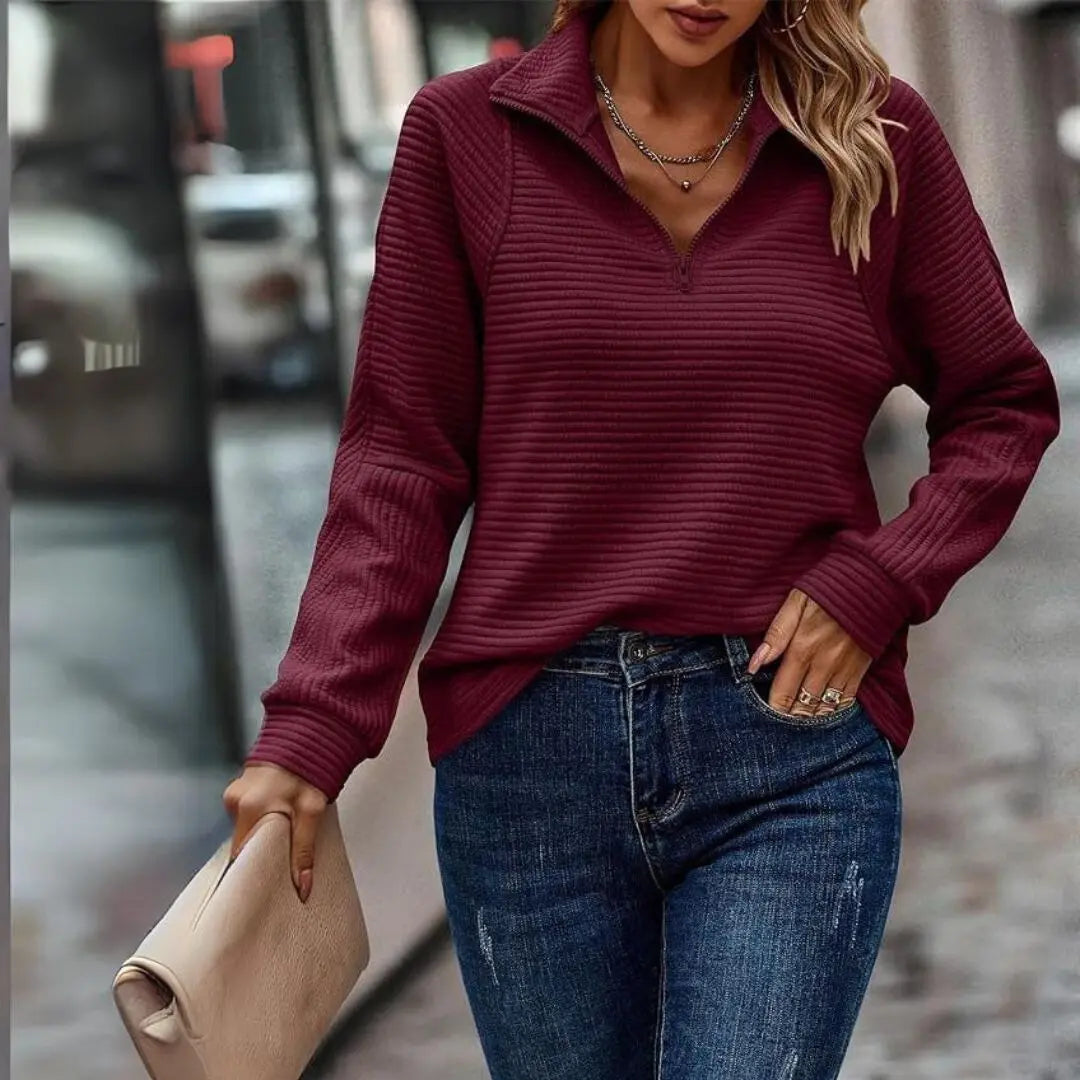 Eleganza autunnale: maglione con zip a coste