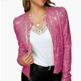 Blazer autunnale con cerniera e paillettes da donna | Corto
