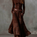Elisa | Abito maxi in pelle scamosciata con cintura