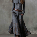 Elisa | Abito maxi in pelle scamosciata con cintura