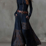 Elisa | Abito maxi in pelle scamosciata con cintura