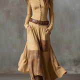 Elisa | Abito maxi in pelle scamosciata con cintura