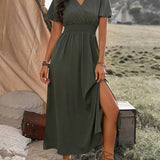 HEATHER | Elegante abito autunnale Boho lungo con scollo a V