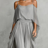 Isabela | Completo fluido grigio con top a spalline e pantaloni leggeri