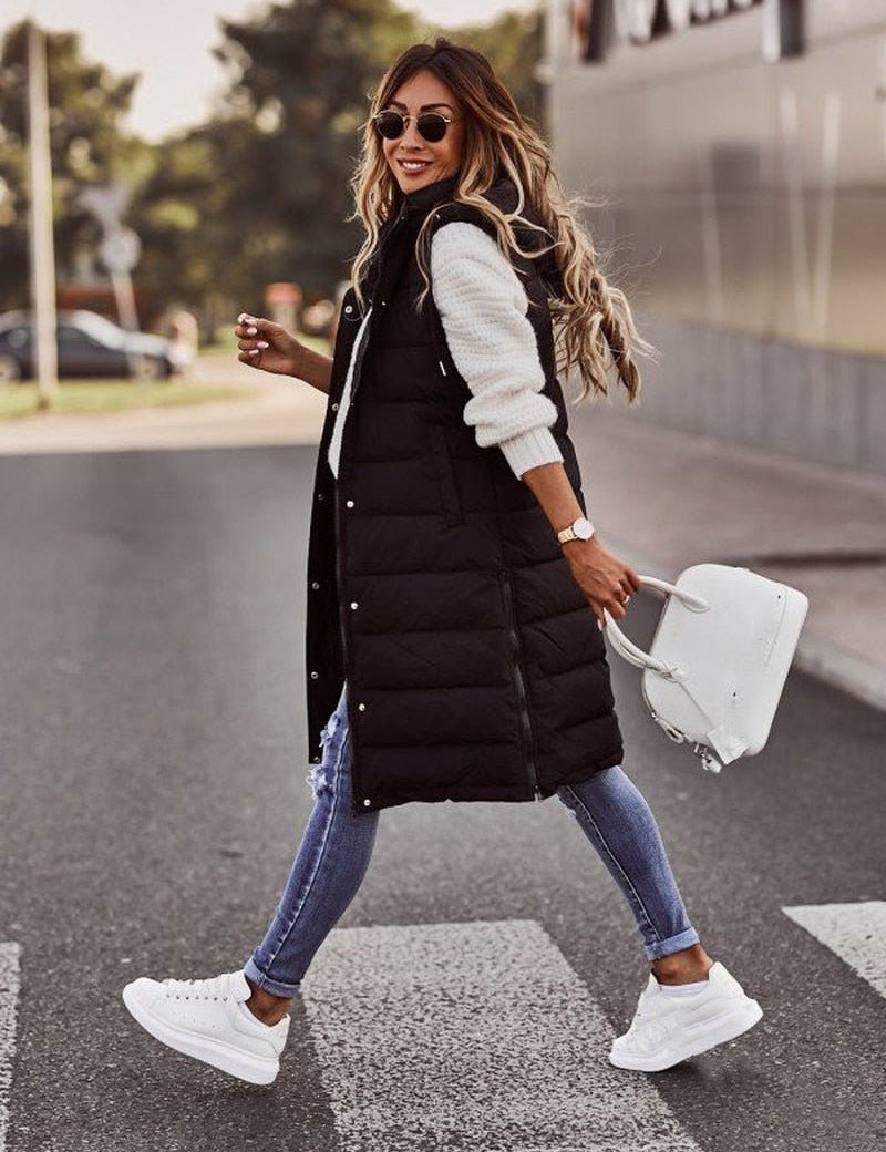 Trisha | Gilet autunnale da donna trapuntato alla moda al ginocchio